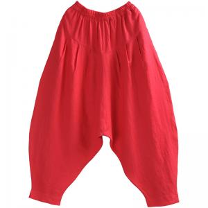 Summer Beach Plus Size Linen Pants Comfy Red Yoga Pants