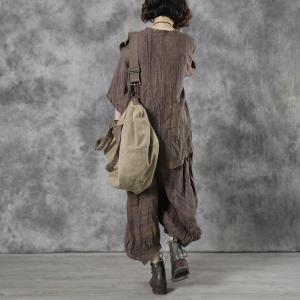Button Down Coffee Tied Shirt Loose Linen Short Jacket