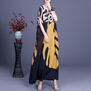 Pop Colored Pattern Plus Size Caftan Silk Cruise Dress