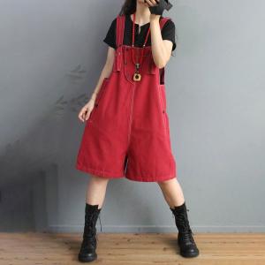 Korean Chic Wide Leg Playsuits Casual Cotton Overall Shorts