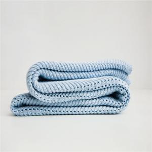 Hand Knitting Baby Blue Blanket Cozy Cotton Throw
