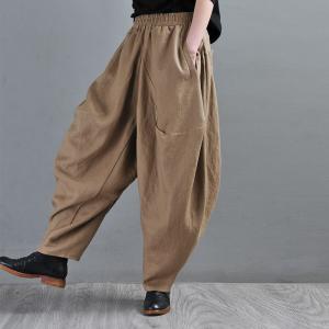 Earthy Tones Plus Size Hippie Pants Organic Linen Trousers