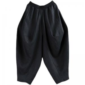 Elastic Waist Cozy Linen Pants Womens Black Fisherman Pants