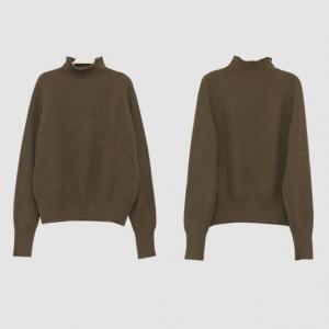 Sheep Wool High Collar Sweater Chunky Knit Brown Pullover