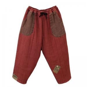 Folk Style Cotton Linen Baggy Pants Floral Patchwork Loose Pants