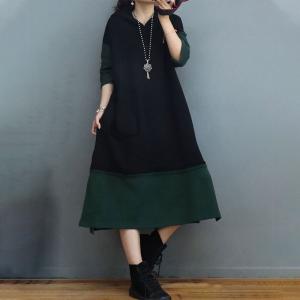 Side Slits Korean Hoodie Dress Loose Cozy Cotton Dress
