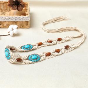 Hand Knitting Tassel Belt Turquoise Folk Belt