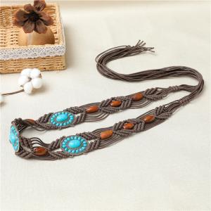 Hand Knitting Tassel Belt Turquoise Folk Belt