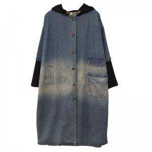Half Sleeves Stone Wash Coat Plus Size Denim Trench Coat