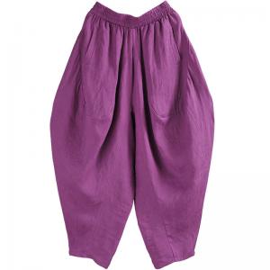 Casual Style Beach Harem Pants Purple Linen Hippie Pants