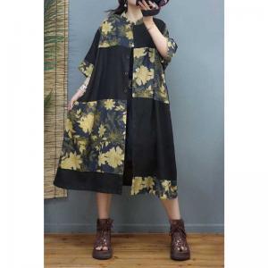 Half Sleeves Printed Plus Size Dress Mid-Calf Summer Dress Coat