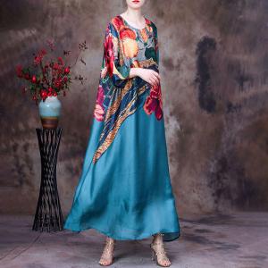Colorful Flowers Silk Shift Dress Half Sleeves Modest Dress