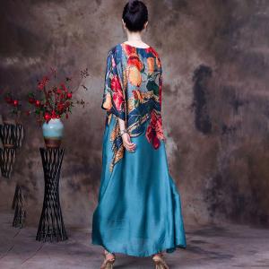 Colorful Flowers Silk Shift Dress Half Sleeves Modest Dress