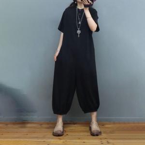 Balloon Legs Short Sleeves Jumpsuits Plus Size Cotton Casual Jumpsuits
