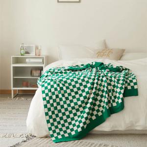 Classic Checkered Knit Blanket Spring Cotton Throw for Double Size