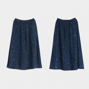 Organic Linen Blue A-Line Skirt Maxi Flax Loose Printed Skirt