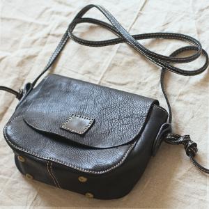 Vegetable Tanned Leather Black Baguette Bag