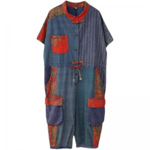 Stripes and Prints Tied Waist Jumpsuits Cotton Linen Gardening Outfits
