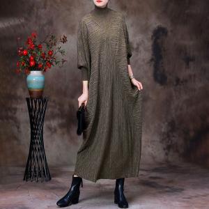 Mock Neck Glittering Jersey Dress Wool Elegant Sweater Dress
