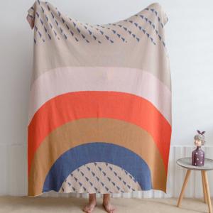 Rainbow Pattern Cotton Blanket Knitting Comfy Bedding