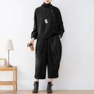 Button Down Corduroy Tunic with Baggy Cropped Harem Pants