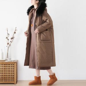 Straight Pockets Fur Hooded Bubble Coat Quilted Classic Puffer Coat