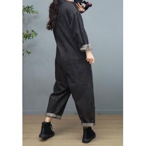Button Fly Denim Working Jumpsuits Womens Baggy Coveralls