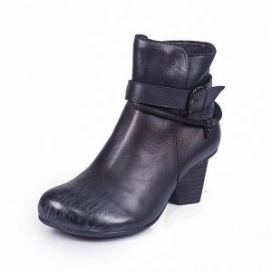 Chunky High Heels Leather Boots Buckle Strap Designer Boots