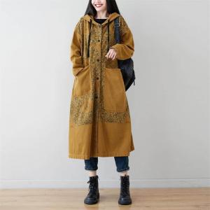 Big Pockets Totem Hooded Coat Cotton 90s Trench Coat