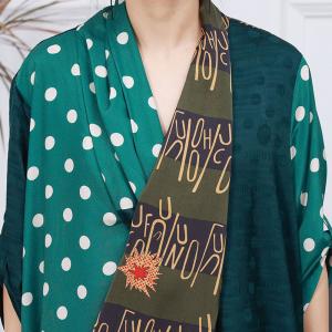 Polka Dot and Letter Front Cross Dress Silk Maxi Kimono Dress