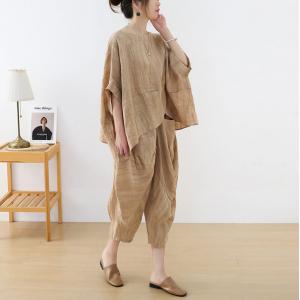 Slouchy Linen Cozy Blouse with Apricot Flax Copped Pants