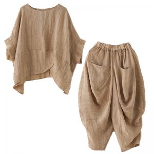 Slouchy Linen Cozy Blouse with Apricot Flax Copped Pants