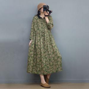 Boho Beach Front Tied Lime Green Floral Shirt Dress