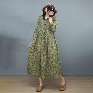 Boho Beach Front Tied Lime Green Floral Shirt Dress