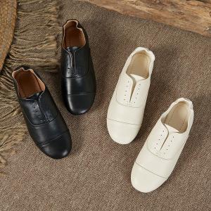 British Fashion Cowhide Flat Loafers Untied Slip-On Flats