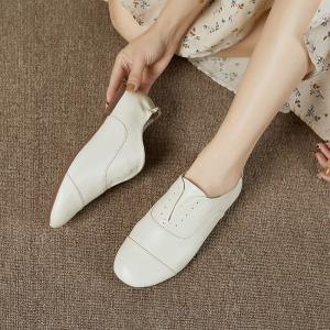 British Fashion Cowhide Flat Loafers Untied Slip-On Flats