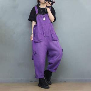 Pop Colors Baggy Cargo Overalls Womens Cotton Dungarees