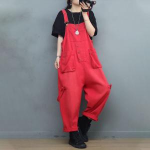 Pop Colors Baggy Cargo Overalls Womens Cotton Dungarees