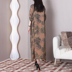 Bamboo Painted Loose Summer Dress Half Sleeves Travel Dress