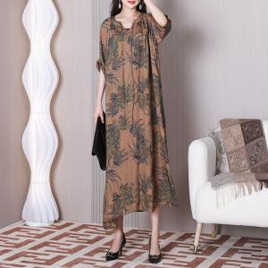 Bamboo Painted Loose Summer Dress Half Sleeves Travel Dress