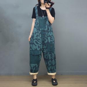 Street Fashion 90s Letter Overalls Patched Pockets Jean Dungarees