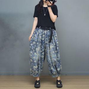 Summer Fluffy Floral Jeans Plus Size Ankle Jeans for Women