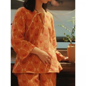 Persimmon Patterned Cotton Pajamas Sets for Women