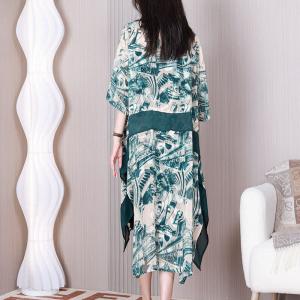 Summer Green Flouncing Cardigan Silk Printed Resort Kimono