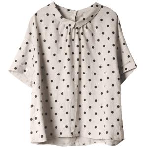 Linen Polka Dot Blouse Short Sleeves Petite Shirt