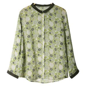 Green Dotted Ladies Shirt Oversized Ramie Summer Blouse