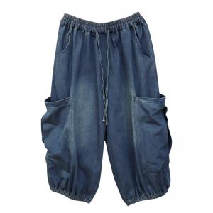 Side Pockets Denim Cropped Jeans Womens Stone Wash Jeans
