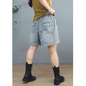 Patchwork Ripped Light Wash Jorts Wide Leg Shorts for Women