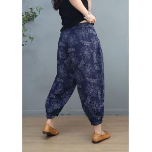 White Flowers Blue Linen Pants Womens Cozy Tapered Pants