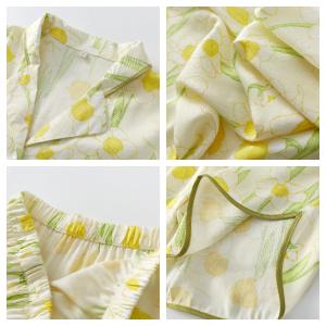 Daffodil Flowers Silk Yellow Short Pajamas Sets